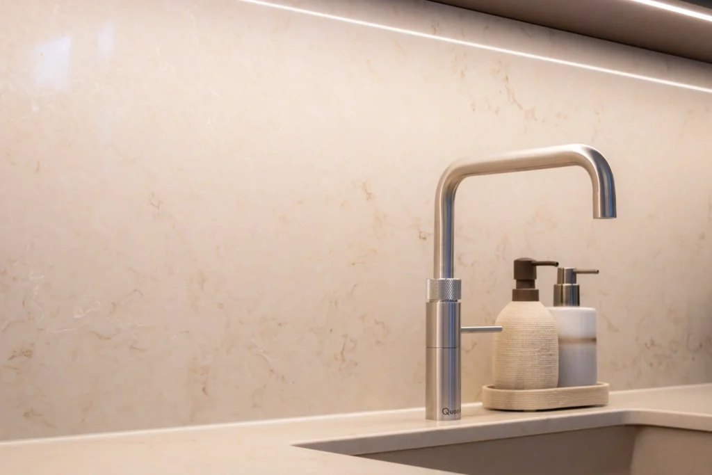 Eikmeester japandi keukens beige spoelbak quooker rvs